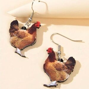 Dangling chicken earrings